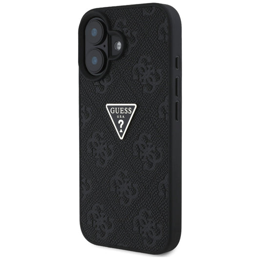 Pouzdro pro Apple iPhone 16, Guess, Hot Stamp 4G Pattern Triangle Logo, Černá