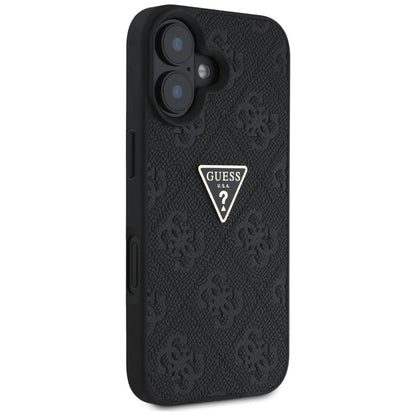 Case for Apple iPhone 16, Guess, Hot Stamp 4G Pattern Triangle Logo, Black