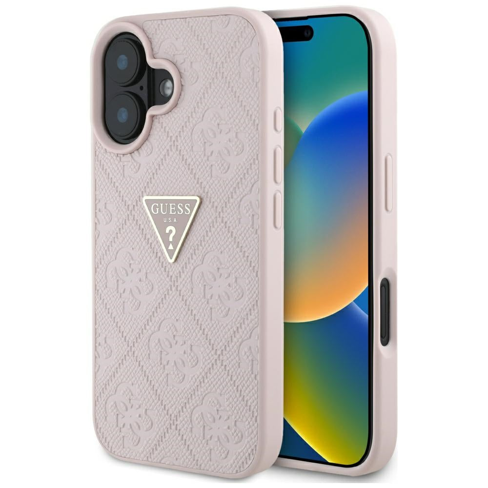 Pouzdro pro Apple iPhone 16, Guess, Hot Stamp 4G Pattern Triangle Logo, Růžové
