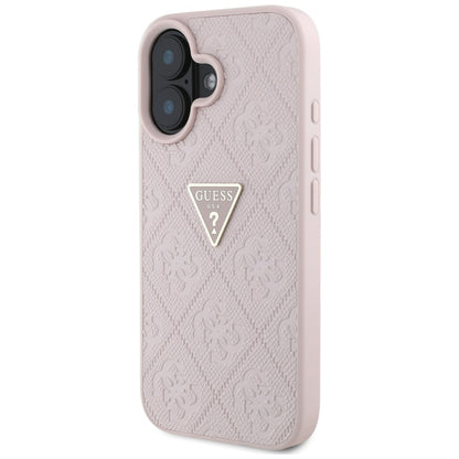 Pouzdro pro Apple iPhone 16, Guess, Hot Stamp 4G Pattern Triangle Logo, Růžové