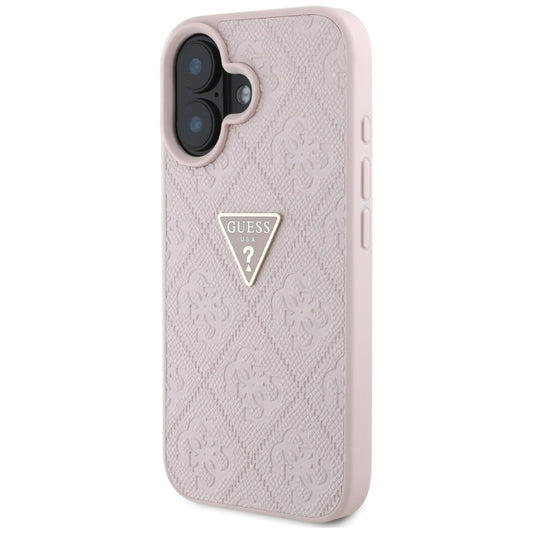 Pouzdro pro Apple iPhone 16, Guess, Hot Stamp 4G Pattern Triangle Logo, Růžové