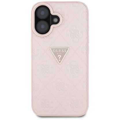 Pouzdro pro Apple iPhone 16, Guess, Hot Stamp 4G Pattern Triangle Logo, Růžové