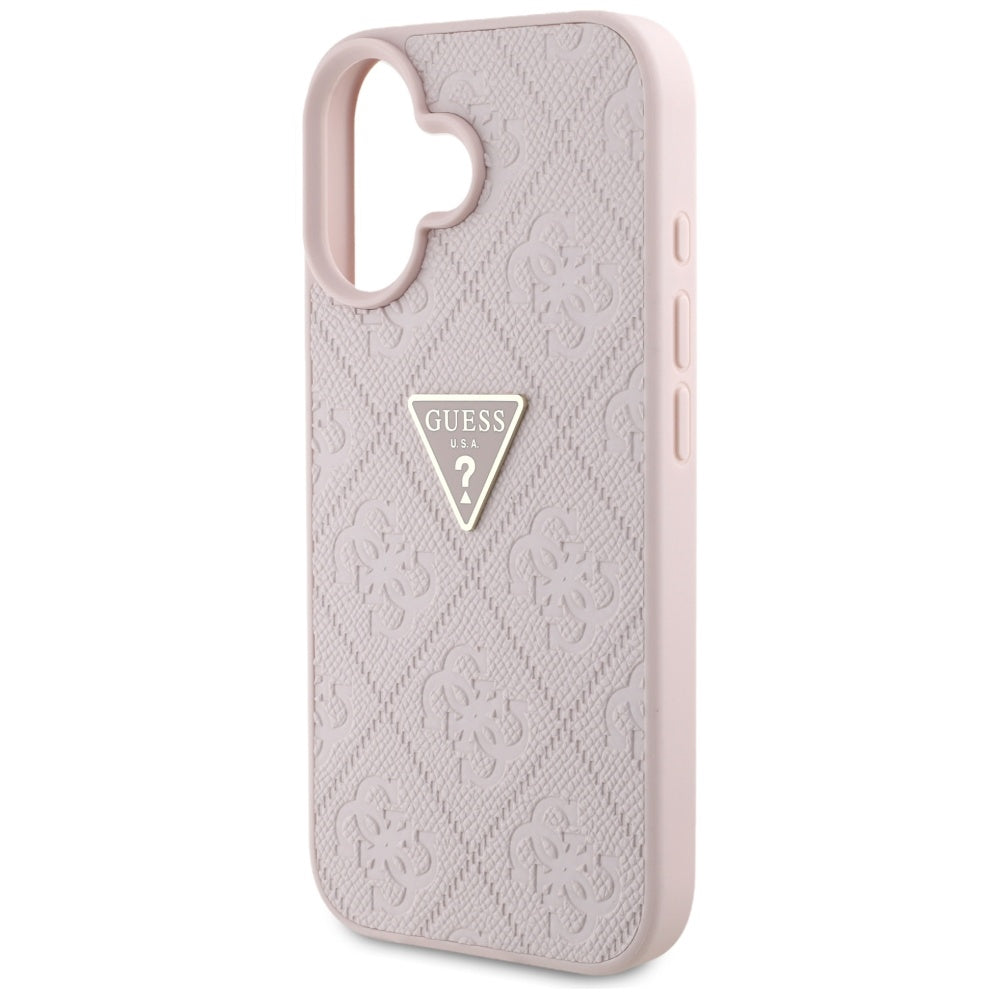 Pouzdro pro Apple iPhone 16, Guess, Hot Stamp 4G Pattern Triangle Logo, Růžové