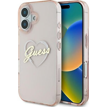 Pouzdro pro Apple iPhone 16, Guess, IML Heart, Růžové