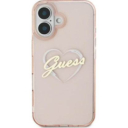 Pouzdro pro Apple iPhone 16, Guess, IML Heart, Růžové