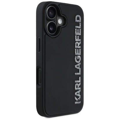 Pouzdro pro Apple iPhone 16, Karl Lagerfeld, 3D Rubber Elongated Glitter Logo, Černá