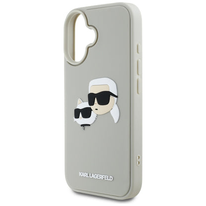Pouzdro pro Apple iPhone 16, Karl Lagerfeld, 3D Rubber Karl & Choupette, Béžová
