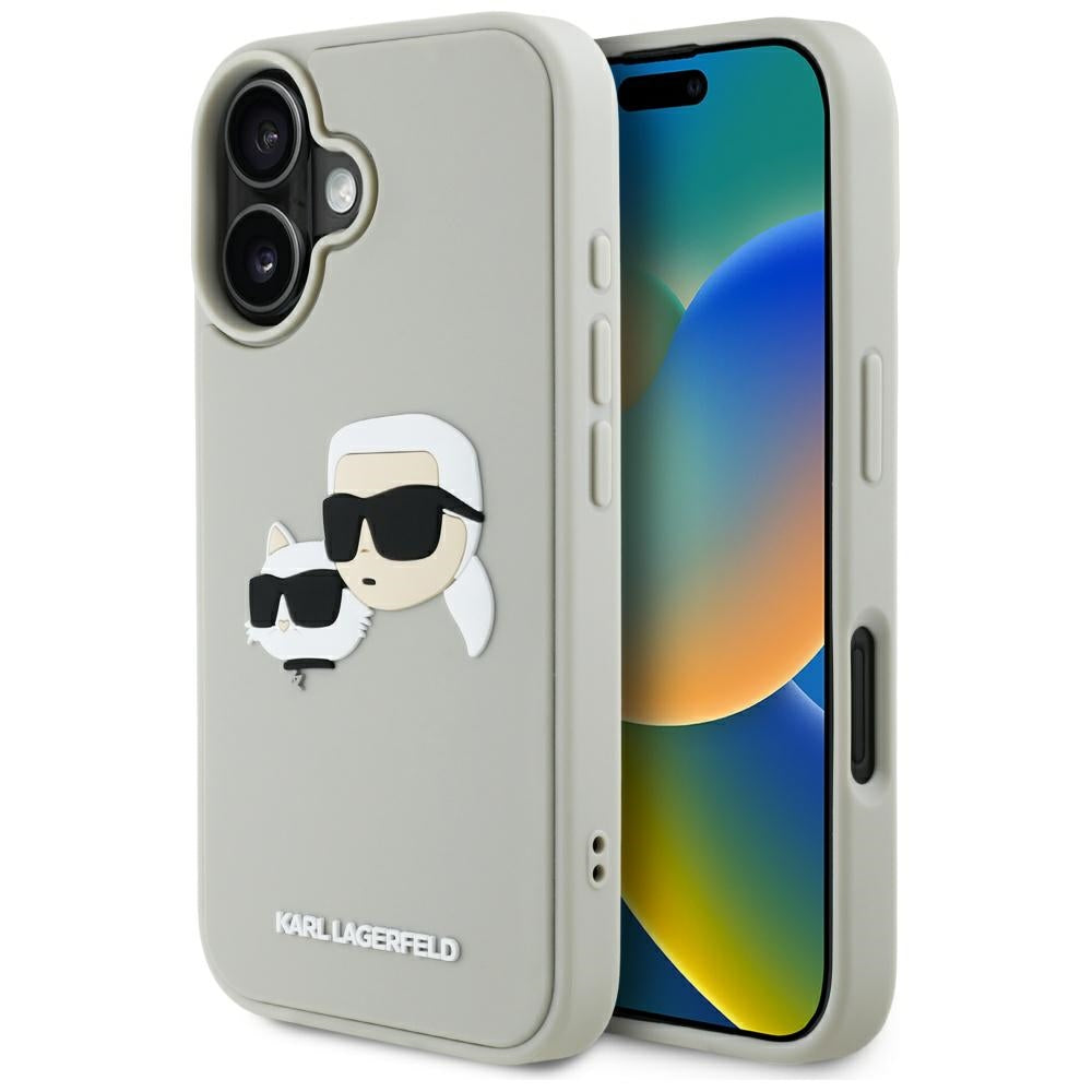 Pouzdro pro Apple iPhone 16, Karl Lagerfeld, 3D Rubber Karl & Choupette, Béžová