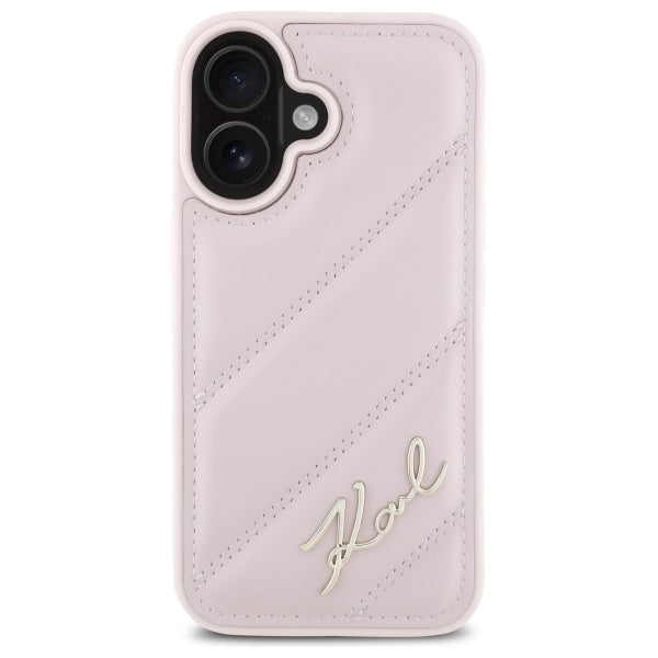 Pouzdro pro Apple iPhone 16, Karl Lagerfeld, Diagonal Quilted Script, Růžové