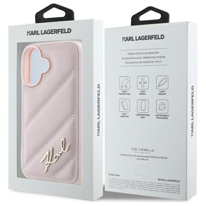 Pouzdro pro Apple iPhone 16, Karl Lagerfeld, Diagonal Quilted Script, Růžové
