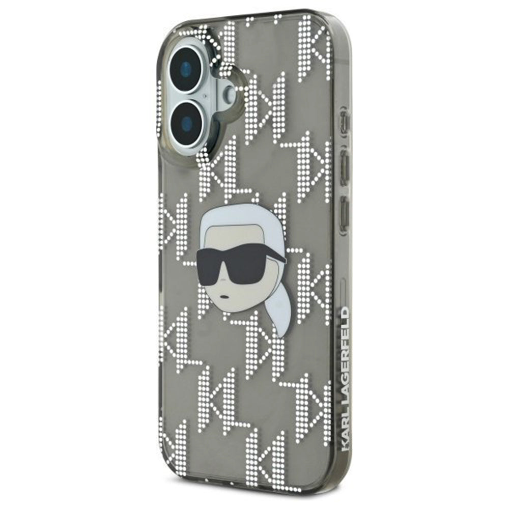 Pouzdro pro Apple iPhone 16, Karl Lagerfeld, IML Luxury Electroplated Karl's Head, Černá
