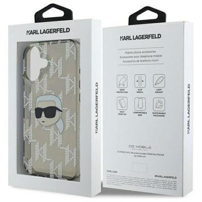 Pouzdro pro Apple iPhone 16, Karl Lagerfeld, IML Luxury Electroplated Karl's Head, Černá