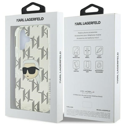 Pouzdro pro Apple iPhone 16, Karl Lagerfeld, IML Luxury Electroplated Karl's Head, Průhledné