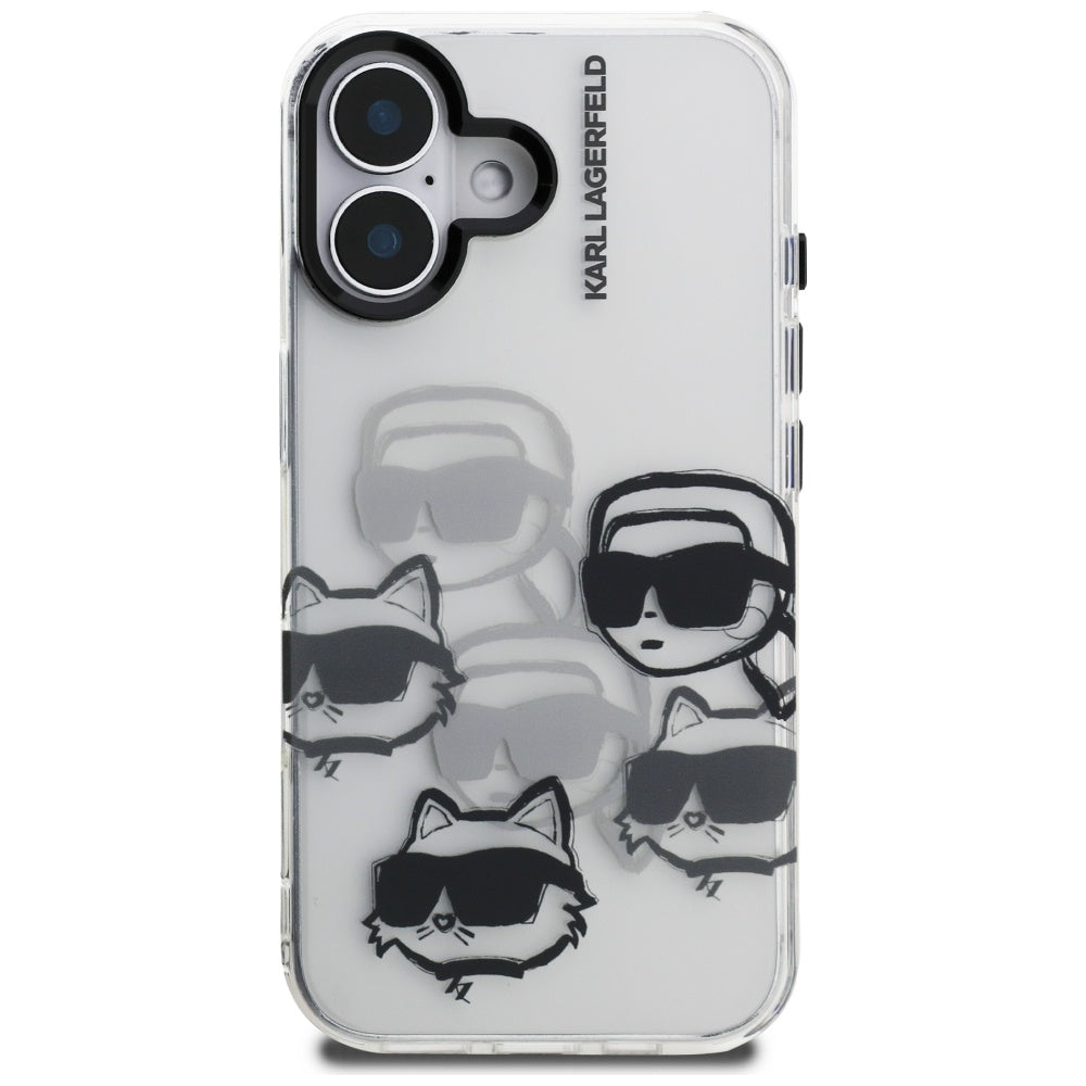 Pouzdro pro Apple iPhone 16, Karl Lagerfeld, IML Luxury Multi Head Pattern, Průhledné