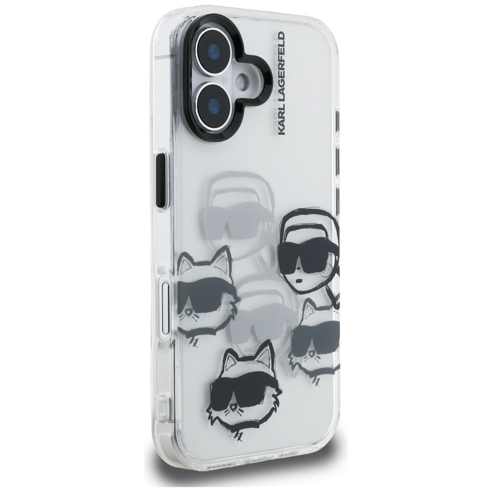 Pouzdro pro Apple iPhone 16, Karl Lagerfeld, IML Luxury Multi Head Pattern, Průhledné
