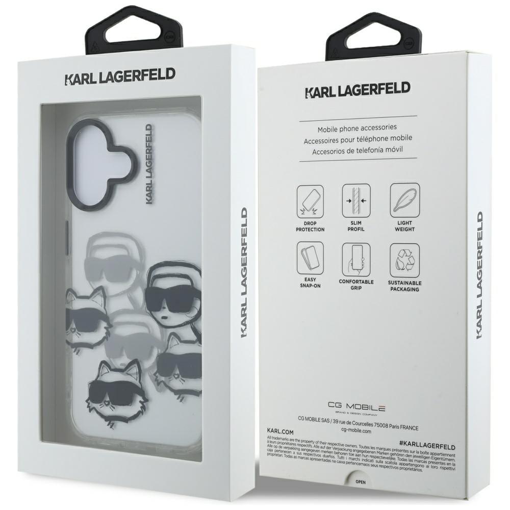 Pouzdro pro Apple iPhone 16, Karl Lagerfeld, IML Luxury Multi Head Pattern, Průhledné