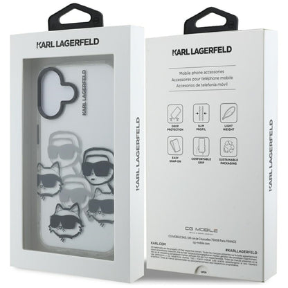 Pouzdro pro Apple iPhone 16, Karl Lagerfeld, IML Luxury Multi Head Pattern, Průhledné