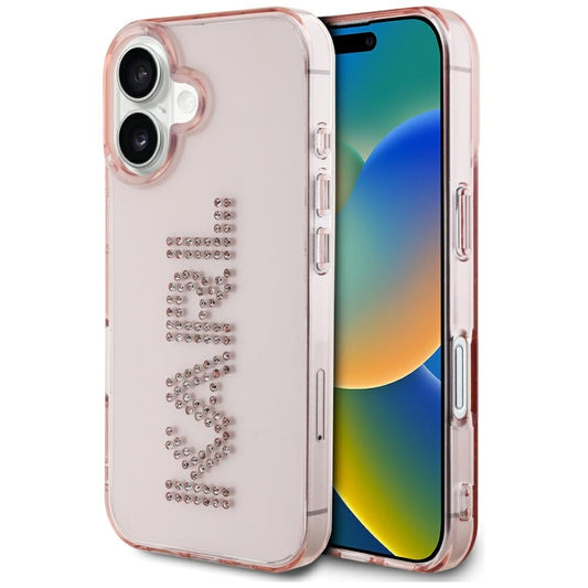 Pouzdro pro Apple iPhone 16, Karl Lagerfeld, IML Rhinestones Pink Logo, Růžové