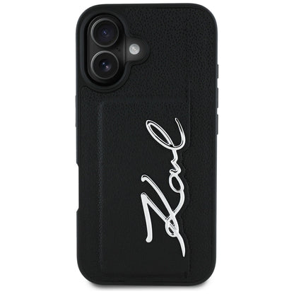 Case for Apple iPhone 16, Karl Lagerfeld, Metal Signature, Black