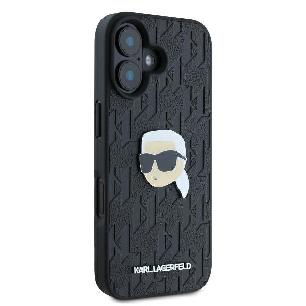Pouzdro pro Apple iPhone 16, Karl Lagerfeld, Monogram Karl's Head, Černá