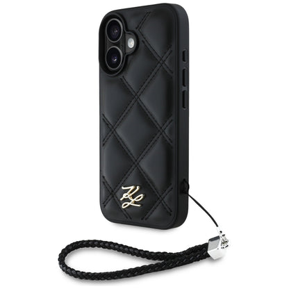 Pouzdro pro Apple iPhone 16, Karl Lagerfeld, Quilted Initial Logo & Chain Strap, Černá