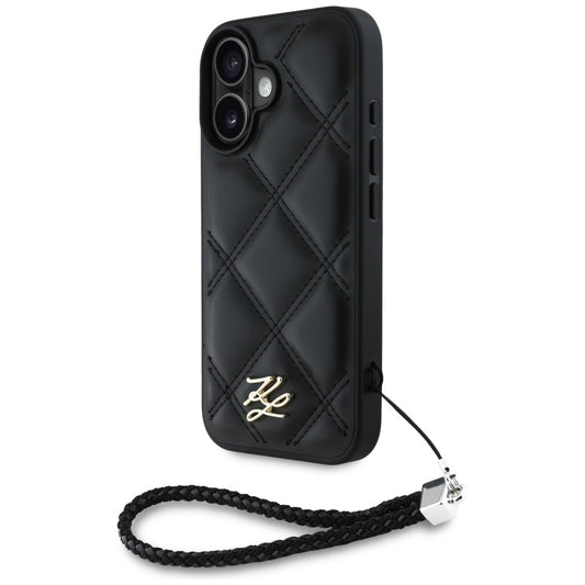 Pouzdro pro Apple iPhone 16, Karl Lagerfeld, Quilted Initial Logo & Chain Strap, Černá
