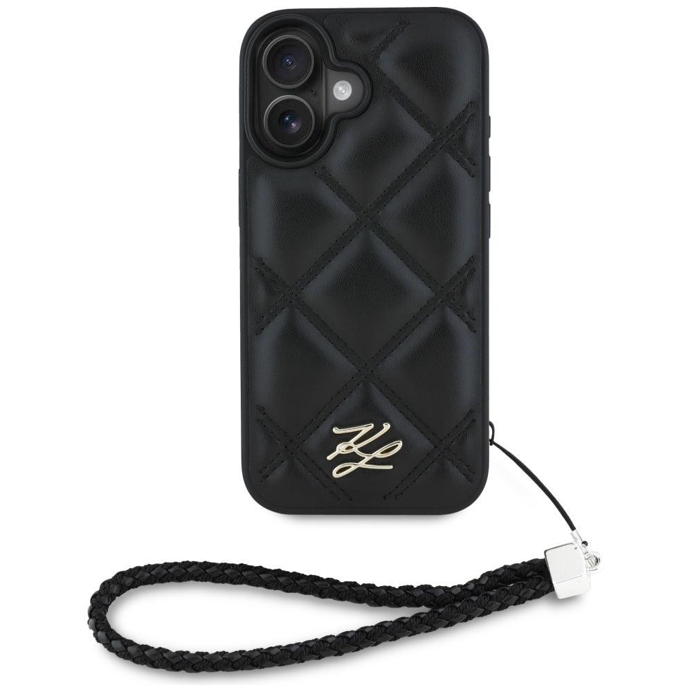 Pouzdro pro Apple iPhone 16, Karl Lagerfeld, Quilted Initial Logo & Chain Strap, Černá