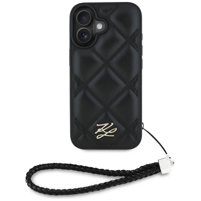 Pouzdro pro Apple iPhone 16, Karl Lagerfeld, Quilted Initial Logo & Chain Strap, Černá