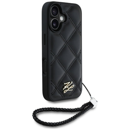 Pouzdro pro Apple iPhone 16, Karl Lagerfeld, Quilted Initial Logo & Chain Strap, Černá