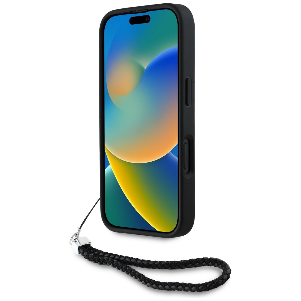 Pouzdro pro Apple iPhone 16, Karl Lagerfeld, Quilted Initial Logo & Chain Strap, Černá