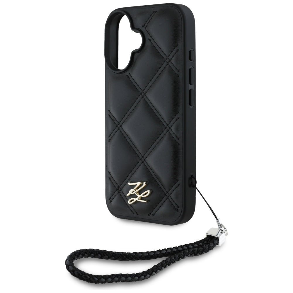 Pouzdro pro Apple iPhone 16, Karl Lagerfeld, Quilted Initial Logo & Chain Strap, Černá