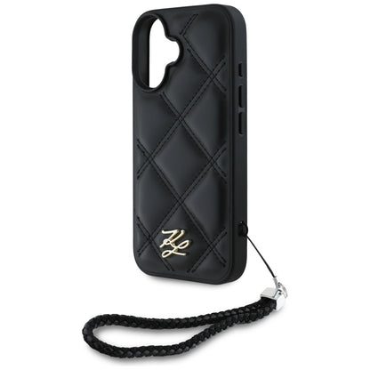 Pouzdro pro Apple iPhone 16, Karl Lagerfeld, Quilted Initial Logo & Chain Strap, Černá