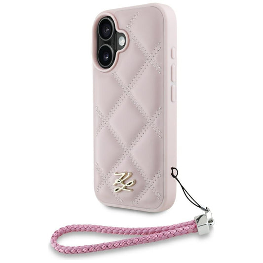 Pouzdro pro Apple iPhone 16, Karl Lagerfeld, Quilted Initial Logo & Chain Strap, Růžové