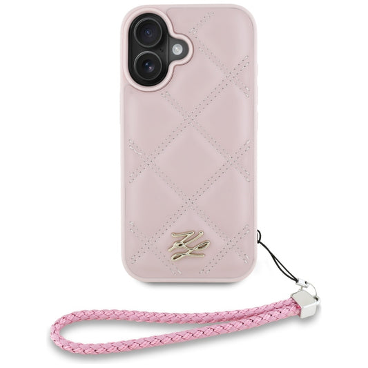 Pouzdro pro Apple iPhone 16, Karl Lagerfeld, Quilted Initial Logo & Chain Strap, Růžové
