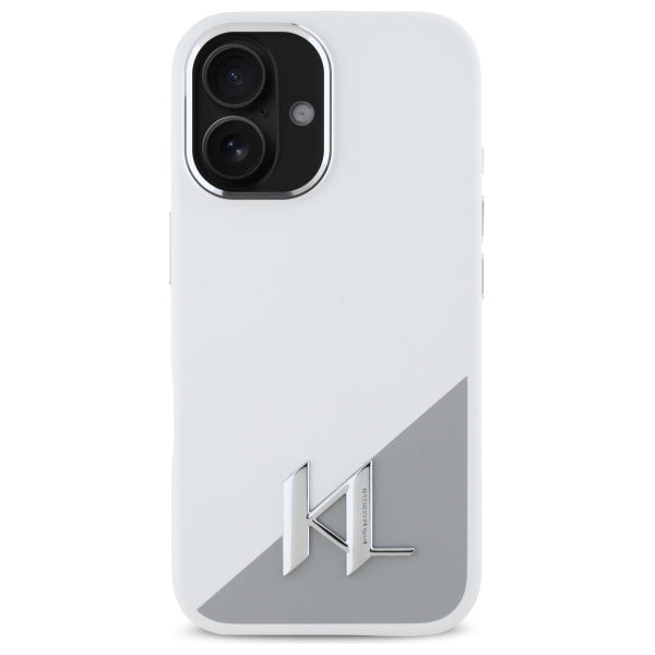 Pouzdro pro Apple iPhone 16, Karl Lagerfeld, Silicone White Shadow Metal Initial, Bílá