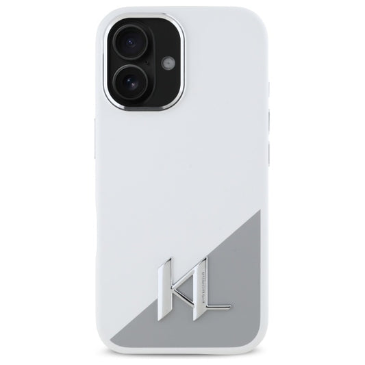 Pouzdro pro Apple iPhone 16, Karl Lagerfeld, Silicone White Shadow Metal Initial, Bílá