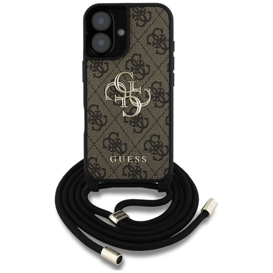 Pouzdro pro Apple iPhone 16 Plus, Guess, 4G CBDY Big Logo with Cord Strap, Hnědá