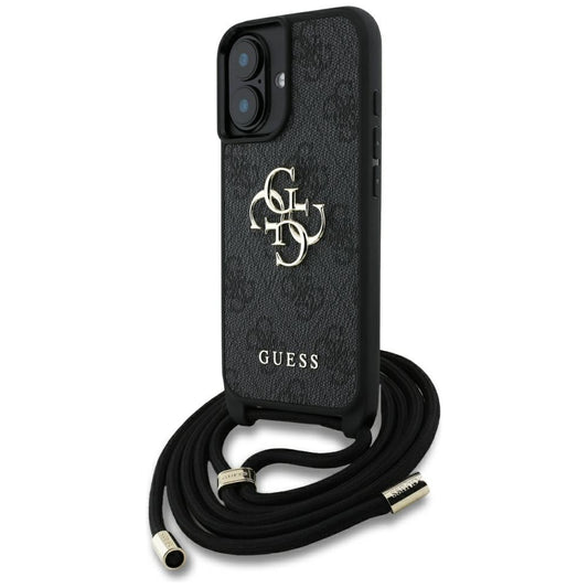 Pouzdro pro Apple iPhone 16 Plus, Guess, 4G CBDY Big Logo with Cord Strap, Černá