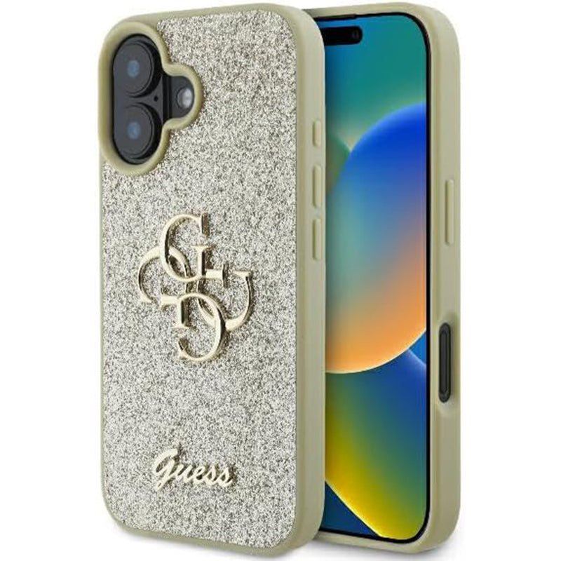 Pouzdro pro Apple iPhone 16 Plus, Guess, Fixed Glitter Big 4G, Zlaté