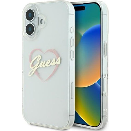 Pouzdro pro Apple iPhone 16 Plus, Guess, IML Heart, Průhledné