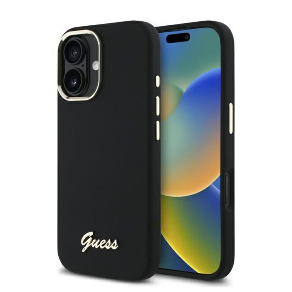 Case for Apple iPhone 16 Plus, Guess, Script Metal Logo & Frame, Black