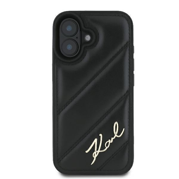 Pouzdro pro Apple iPhone 16 Plus, Karl Lagerfeld, Diagonal Quilted Script, Černá