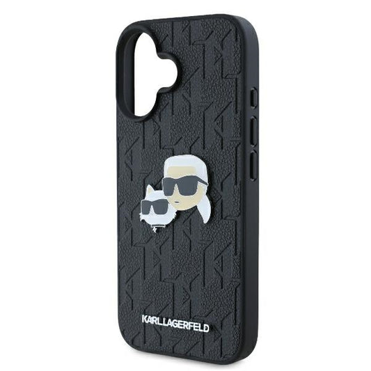 Pouzdro pro Apple iPhone 16 Plus, Karl Lagerfeld, Monogram Karl & Choupette's Heads, Černá