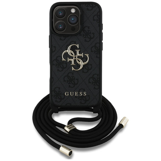 Pouzdro pro Apple iPhone 16 Pro, Guess, 4G CBDY Big Logo with Cord Strap, Černá