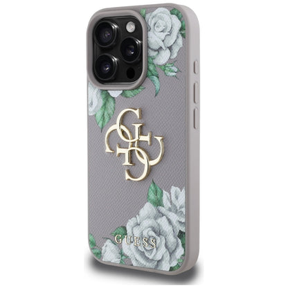 Pouzdro pro Apple iPhone 16 Pro, Guess, 4G Grained Roses Big Logo, Fialová