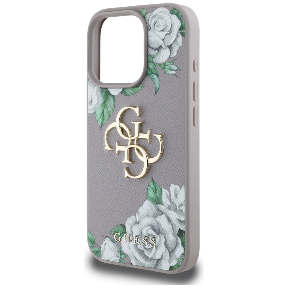 Pouzdro pro Apple iPhone 16 Pro, Guess, 4G Grained Roses Big Logo, Fialová