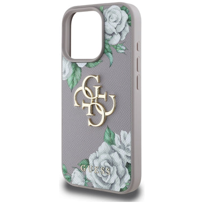 Pouzdro pro Apple iPhone 16 Pro, Guess, 4G Grained Roses Big Logo, Fialová