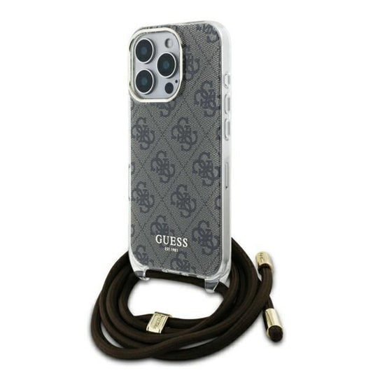 Pouzdro pro Apple iPhone 16 Pro, Guess, Crossbody Cord 4G Print, Hnědá