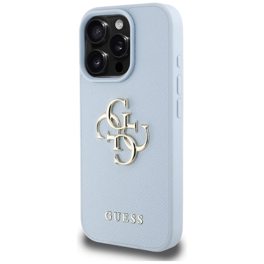 Pouzdro pro Apple iPhone 16 Pro, Guess, Grained Big 4G Logo Small Classic Logo, Modrá