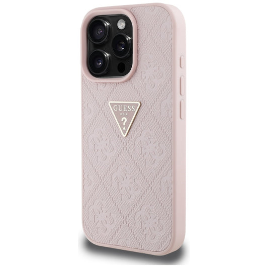 Pouzdro pro Apple iPhone 16 Pro, Guess, Hot Stamp 4G Pattern Triangle Logo, Růžové